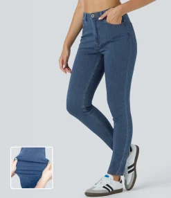 High Waisted Jeans|Jeans<HALARA Flex™ High Waisted Zipper Pockets Casual Jeans