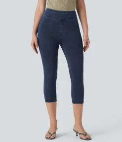 Pocket Leggings|Casual Wear Leggings<HALARA Flex™ High Waisted Pocket Denim Capri Casual Leggings