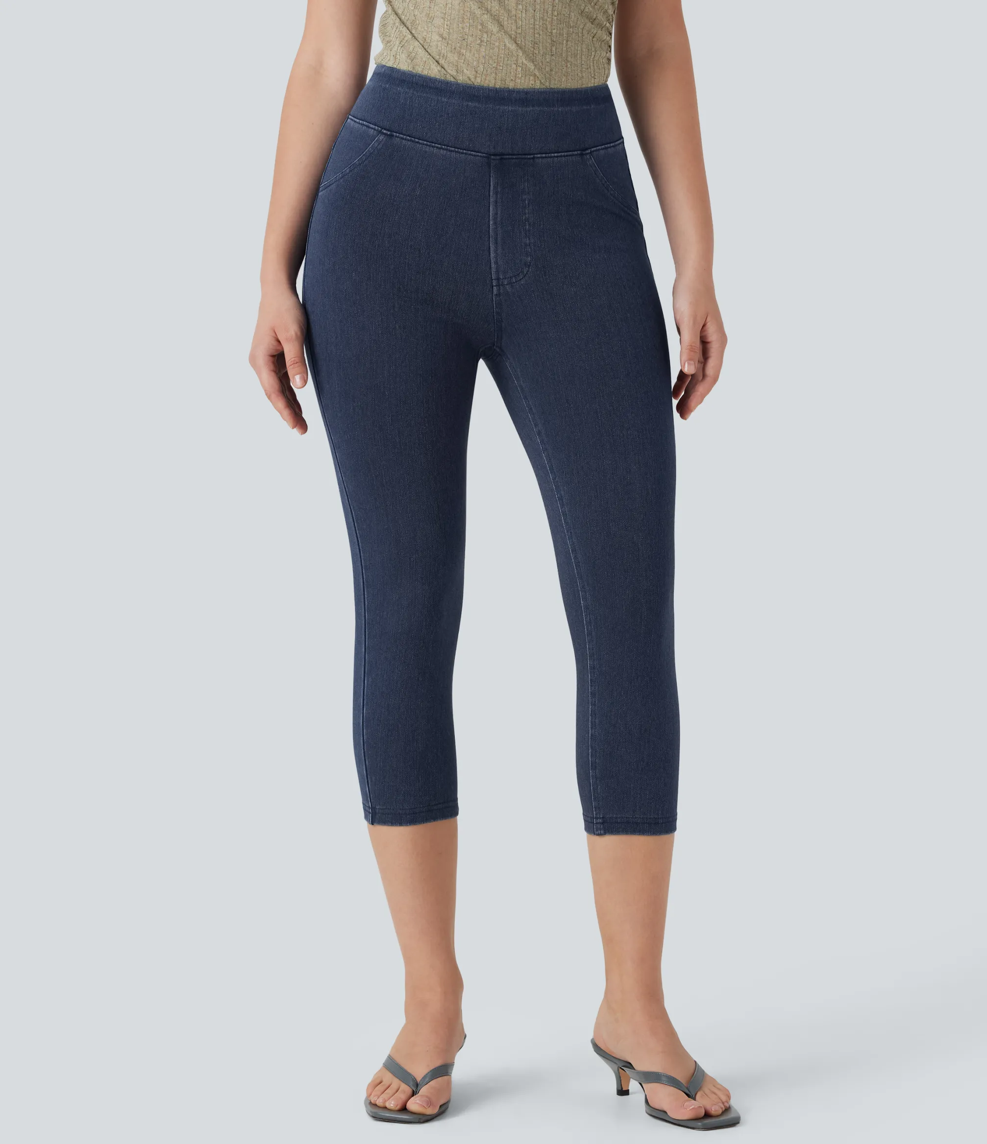 Pocket Leggings|Casual Wear Leggings<HALARA Flex™ High Waisted Pocket Denim Capri Casual Leggings