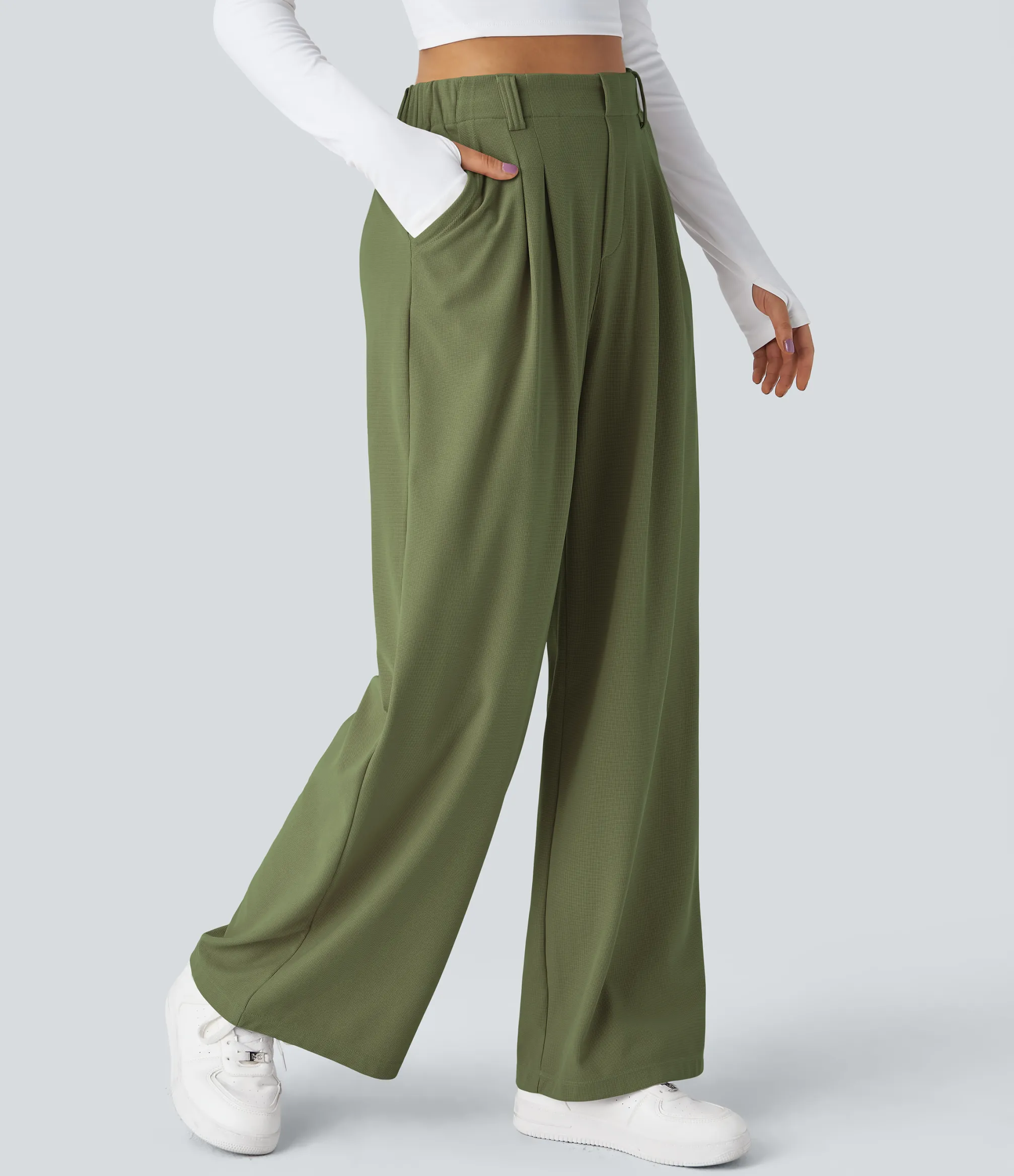 High-Waisted Pants|Halara Flex™ Pant<HALARA Flex™ High Waisted Pocket Wide Leg Waffle Work Pants