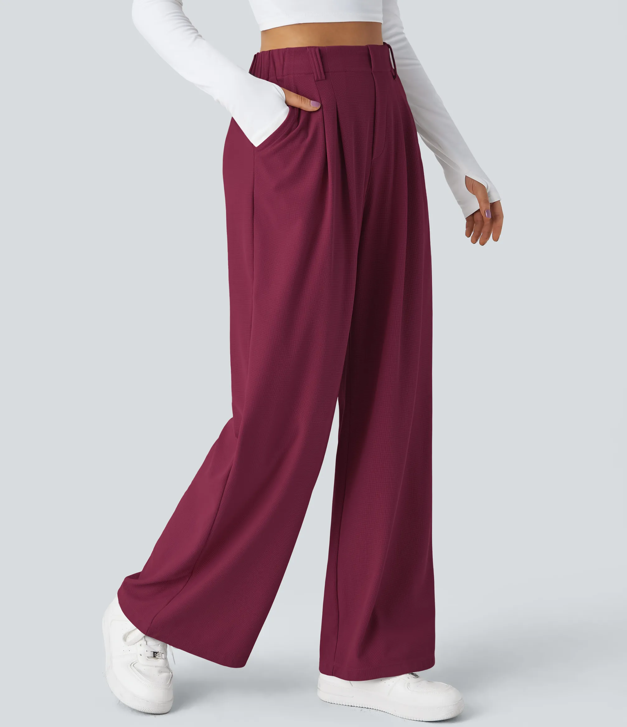 High-Waisted Pants|Halara Flex™ Pant<HALARA Flex™ High Waisted Pocket Wide Leg Waffle Work Pants