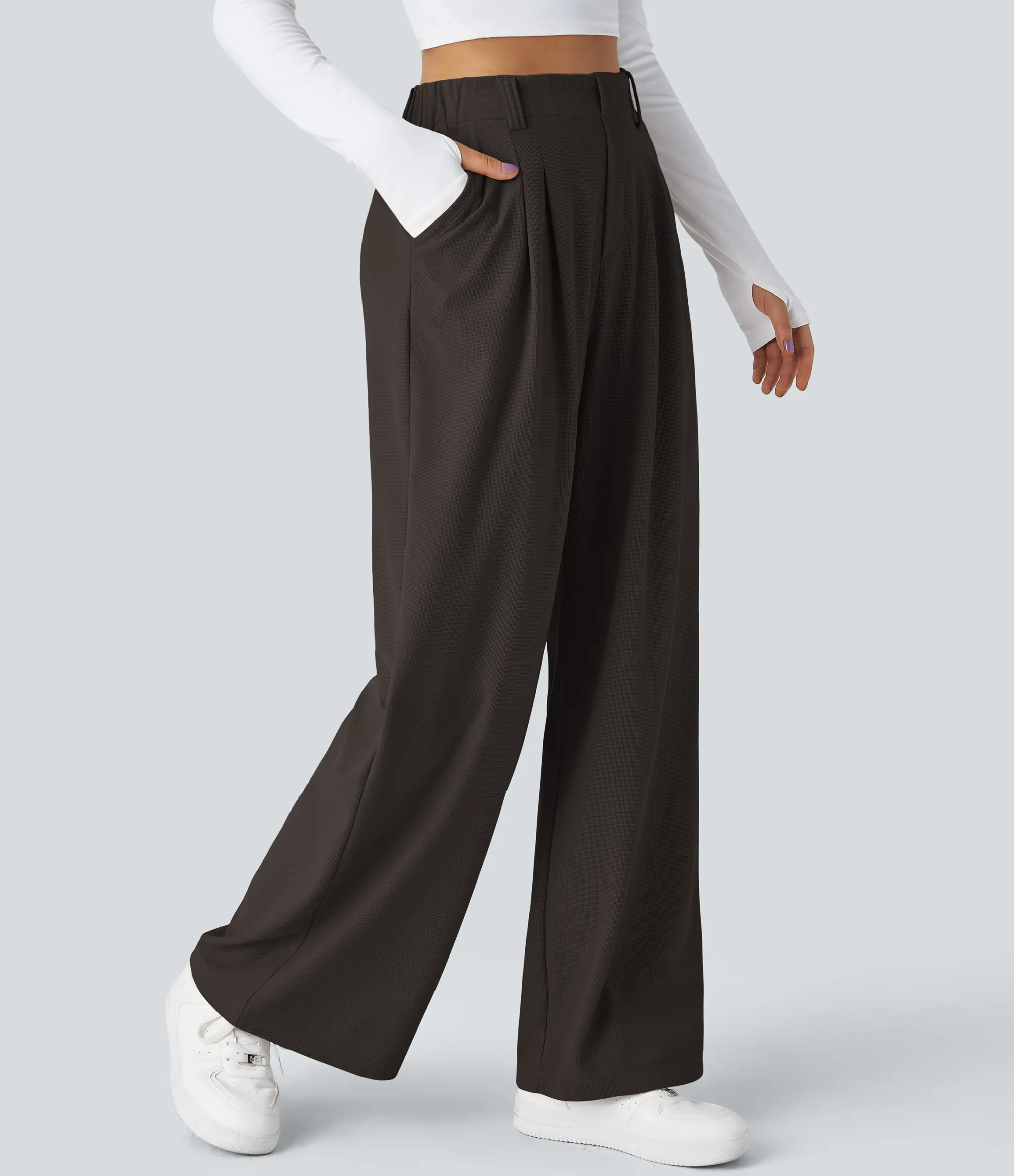 High-Waisted Pants|Halara Flex™ Pant<HALARA Flex™ High Waisted Pocket Wide Leg Waffle Work Pants