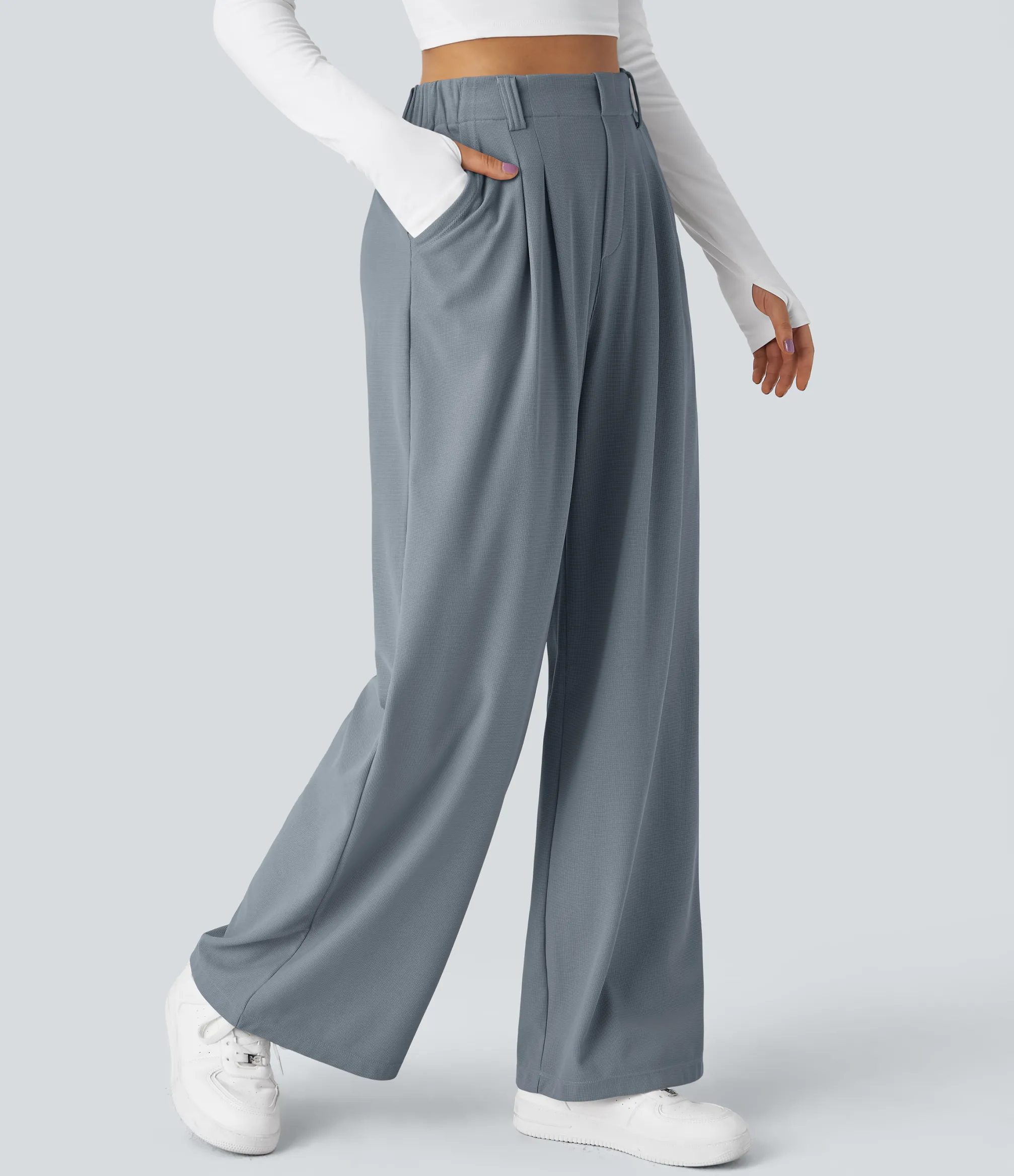 High-Waisted Pants|Halara Flex™ Pant<HALARA Flex™ High Waisted Pocket Wide Leg Waffle Work Pants