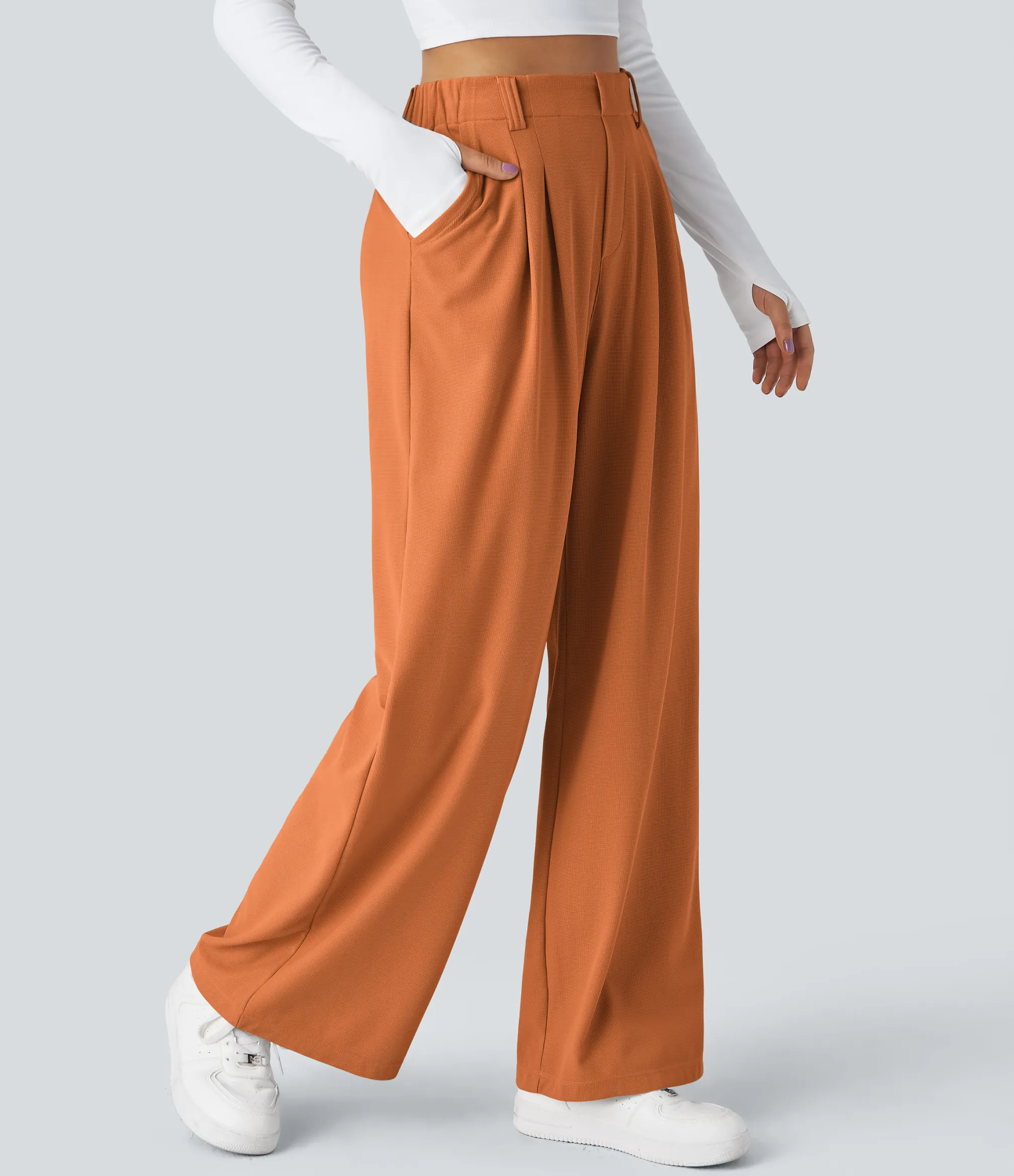 High-Waisted Pants|Halara Flex™ Pant<HALARA Flex™ High Waisted Pocket Wide Leg Waffle Work Pants