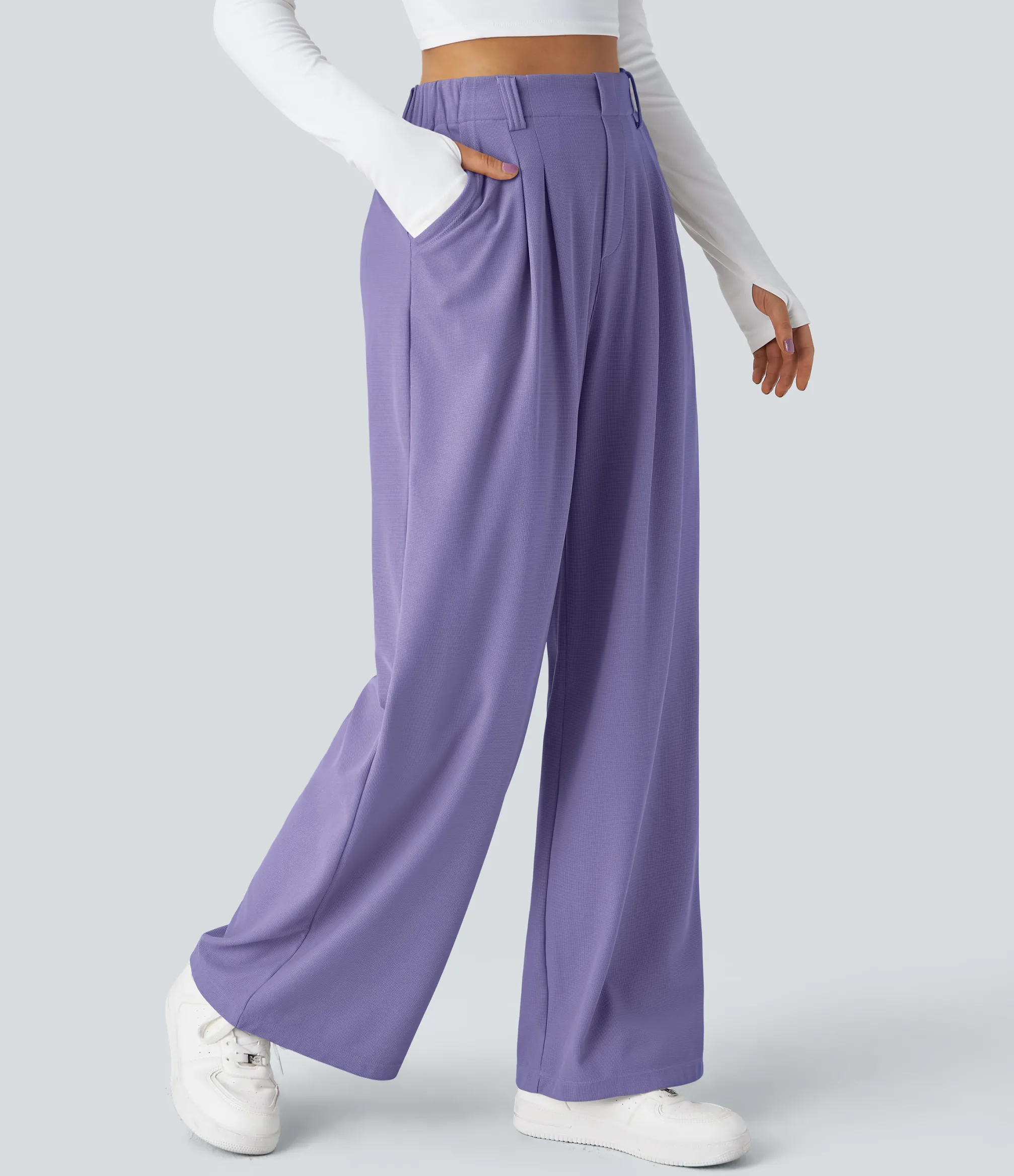 High-Waisted Pants|Halara Flex™ Pant<HALARA Flex™ High Waisted Pocket Wide Leg Waffle Work Pants