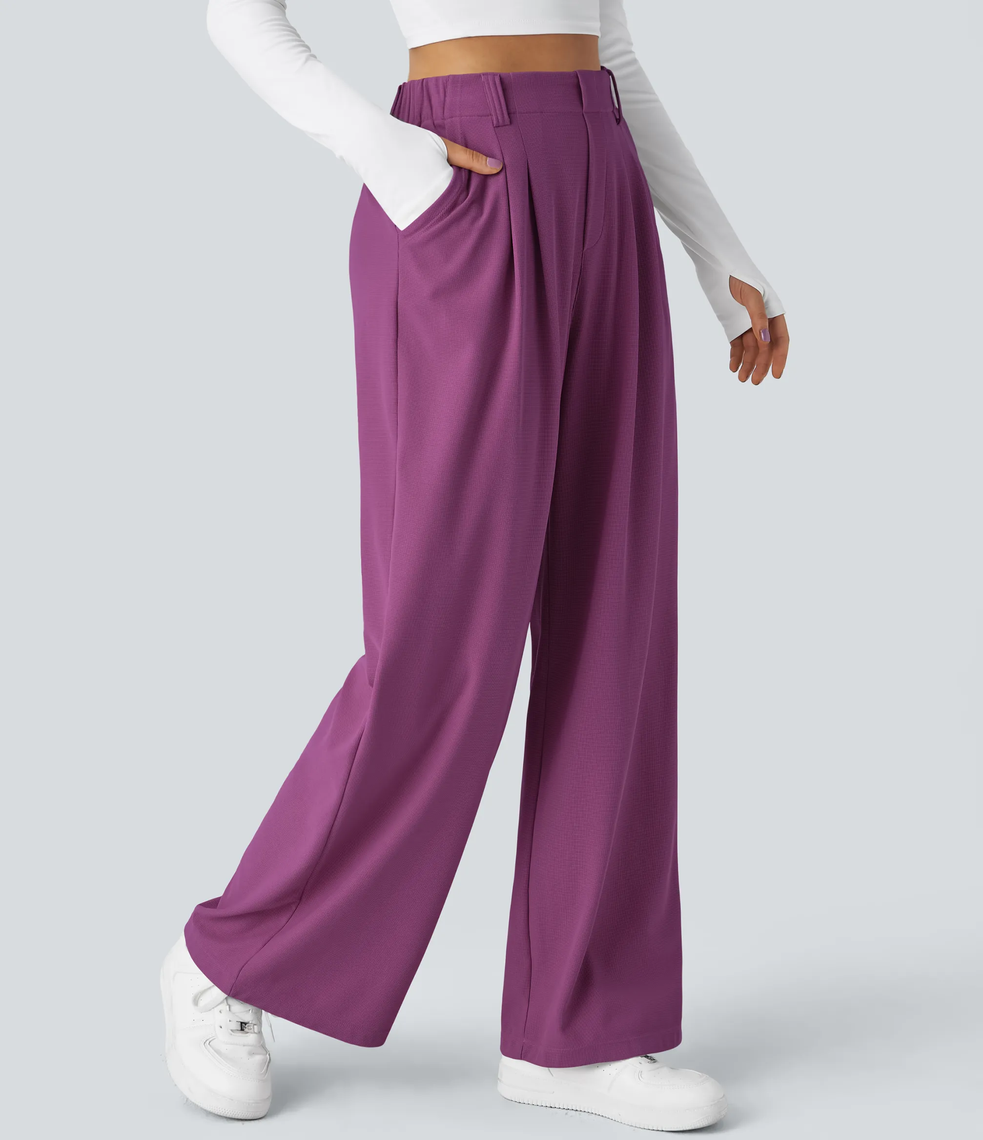 High-Waisted Pants|Halara Flex™ Pant<HALARA Flex™ High Waisted Pocket Wide Leg Waffle Work Pants
