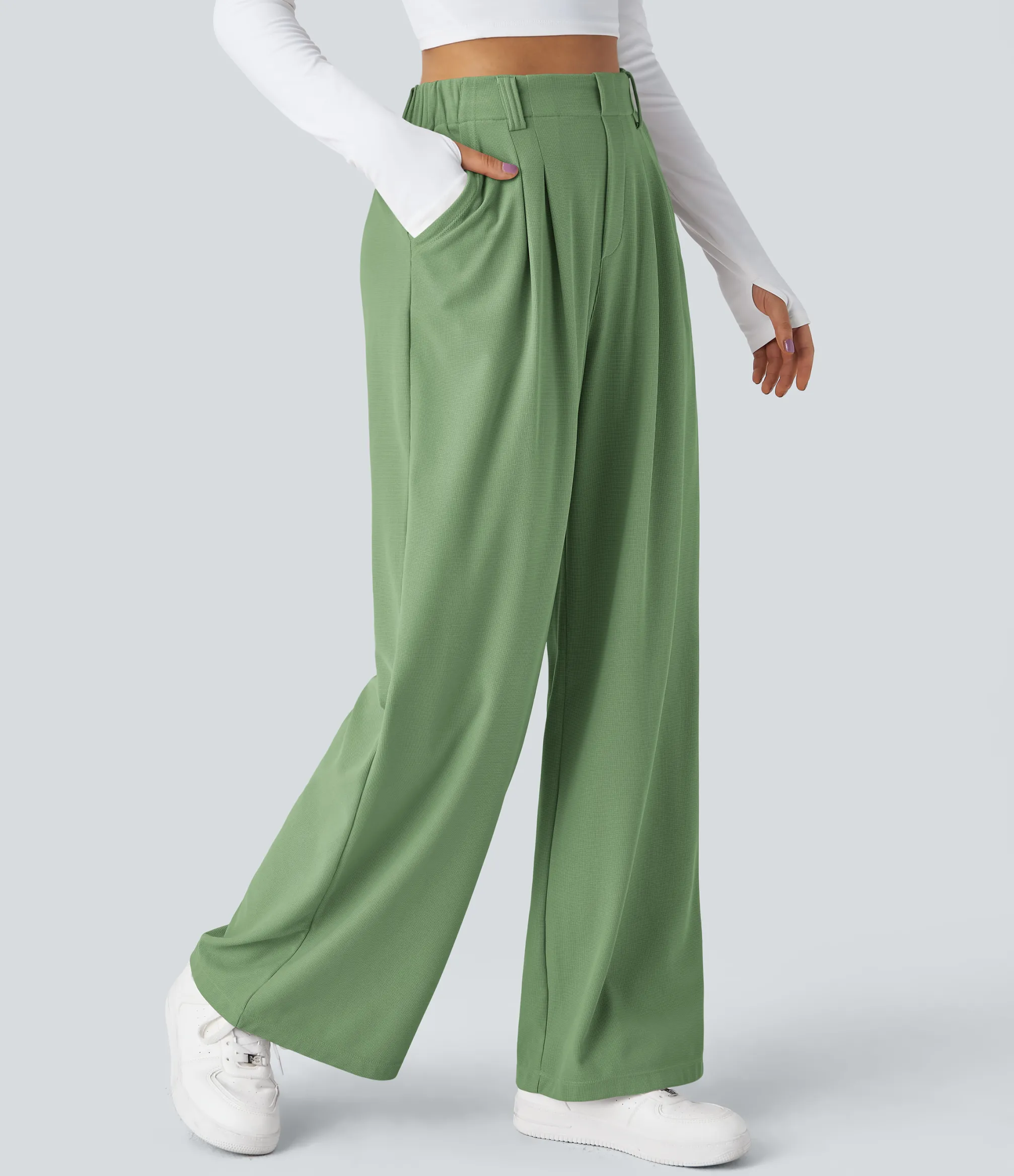 High-Waisted Pants|Halara Flex™ Pant<HALARA Flex™ High Waisted Pocket Wide Leg Waffle Work Pants