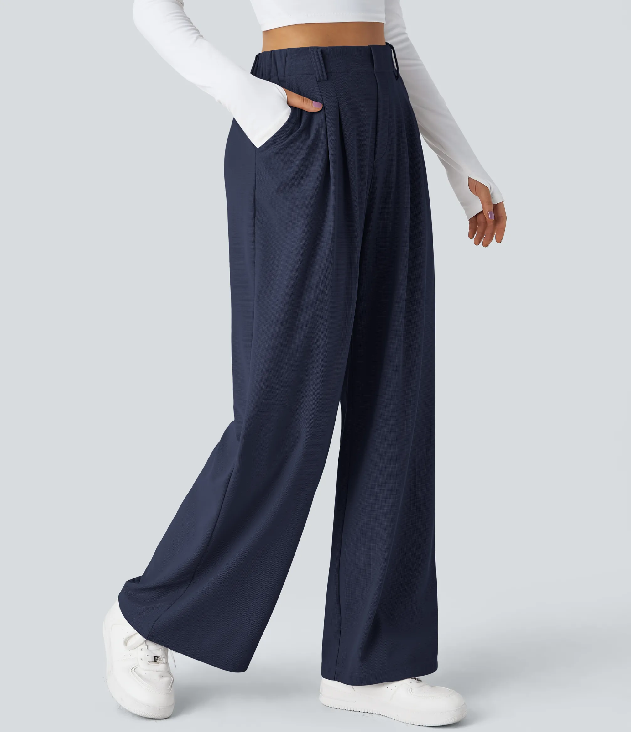 High-Waisted Pants|Halara Flex™ Pant<HALARA Flex™ High Waisted Pocket Wide Leg Waffle Work Pants