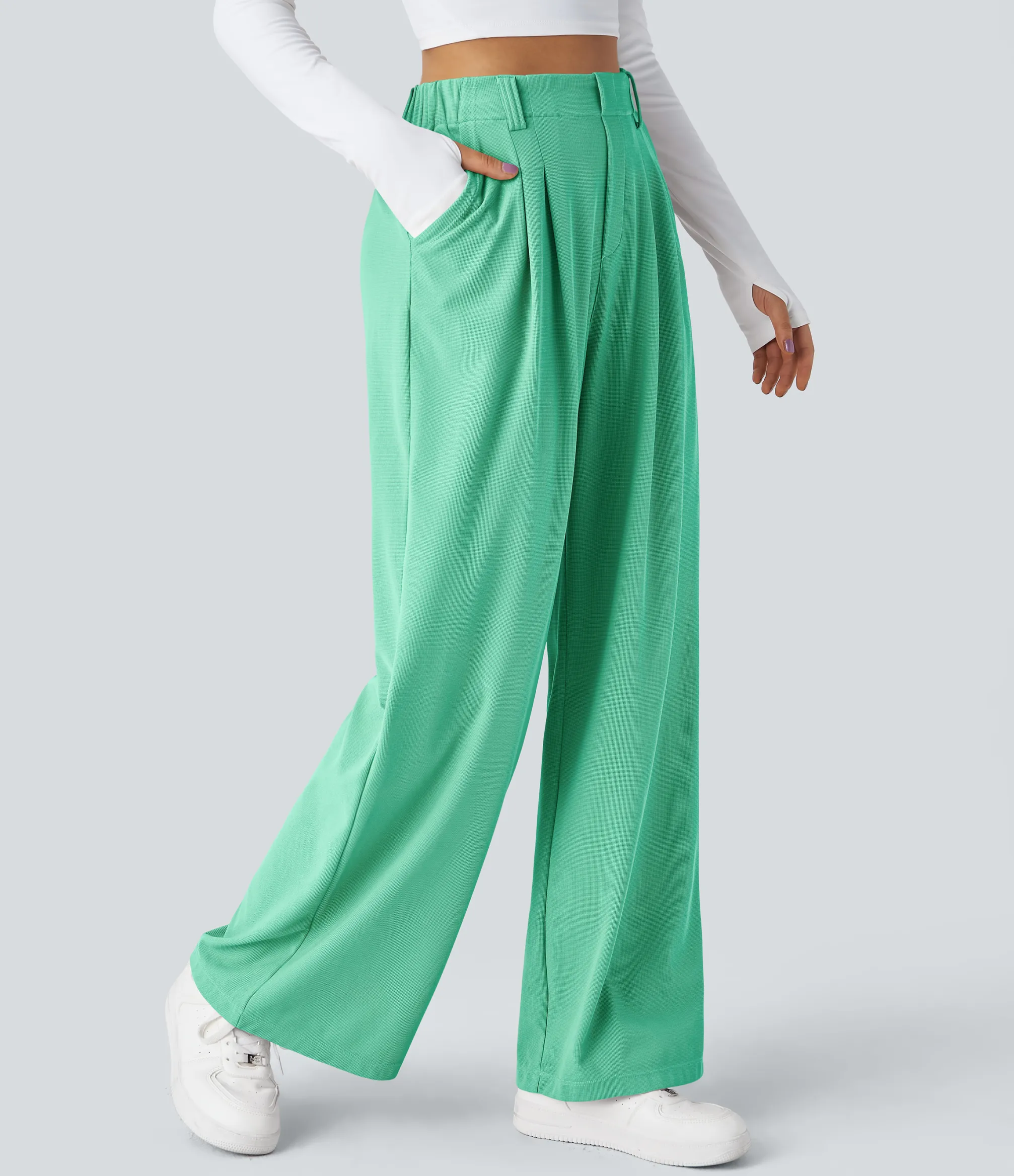 High-Waisted Pants|Halara Flex™ Pant<HALARA Flex™ High Waisted Pocket Wide Leg Waffle Work Pants