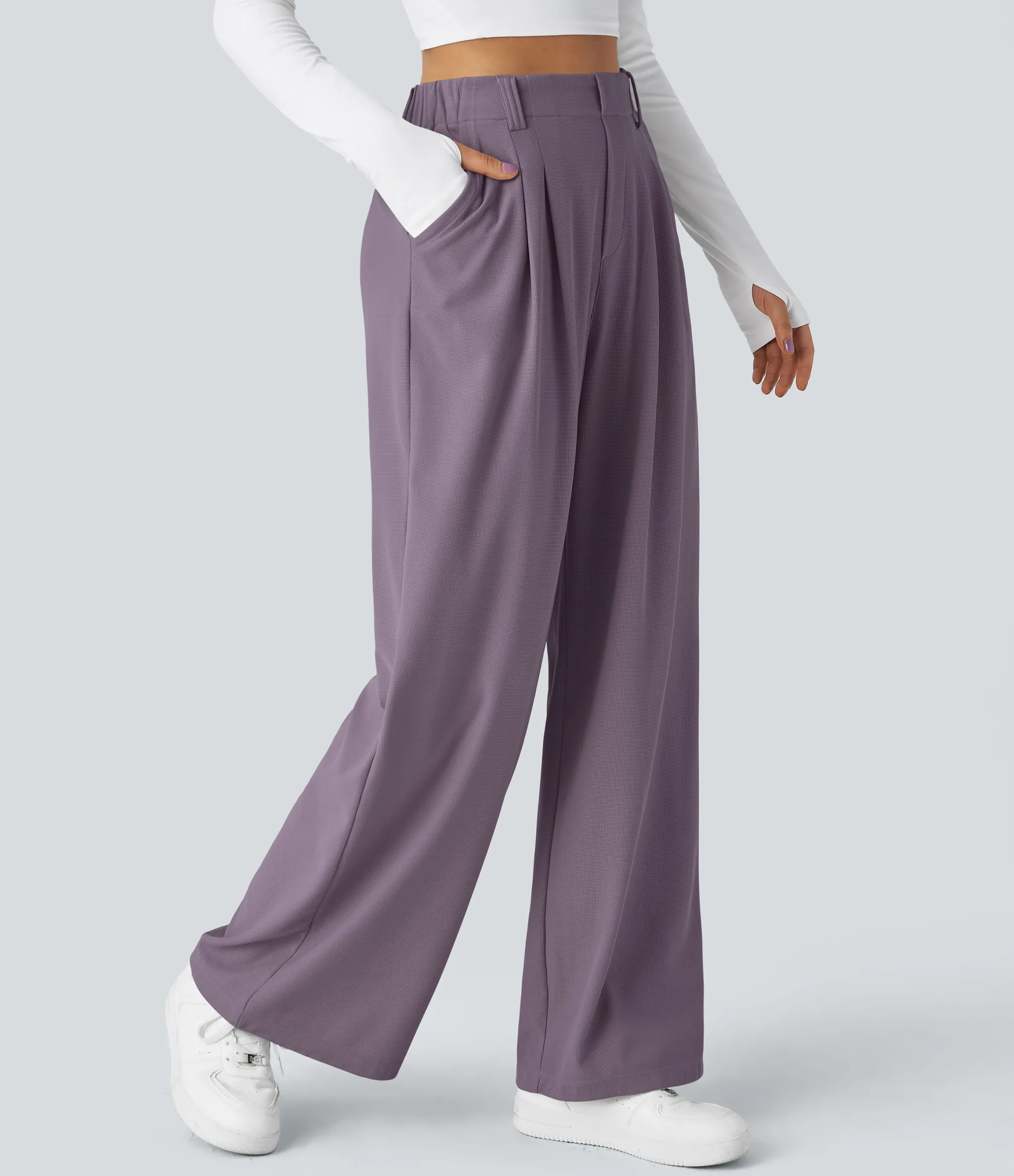 High-Waisted Pants|Halara Flex™ Pant<HALARA Flex™ High Waisted Pocket Wide Leg Waffle Work Pants