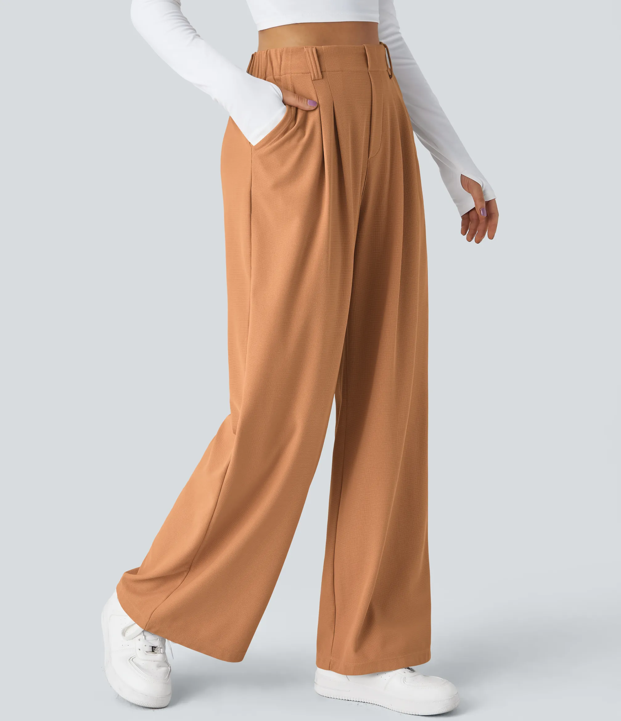 High-Waisted Pants|Halara Flex™ Pant<HALARA Flex™ High Waisted Pocket Wide Leg Waffle Work Pants
