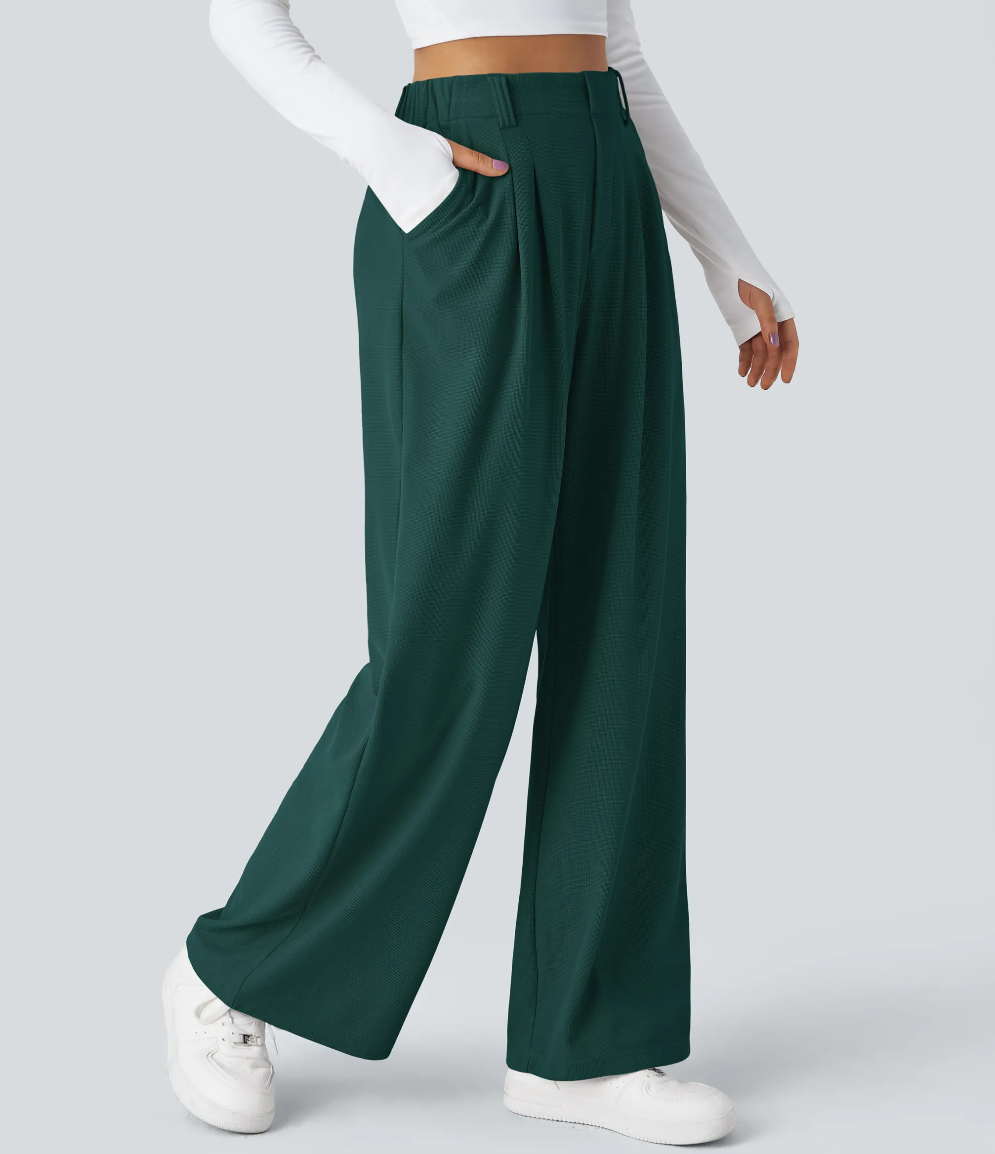 High-Waisted Pants|Halara Flex™ Pant<HALARA Flex™ High Waisted Pocket Wide Leg Waffle Work Pants