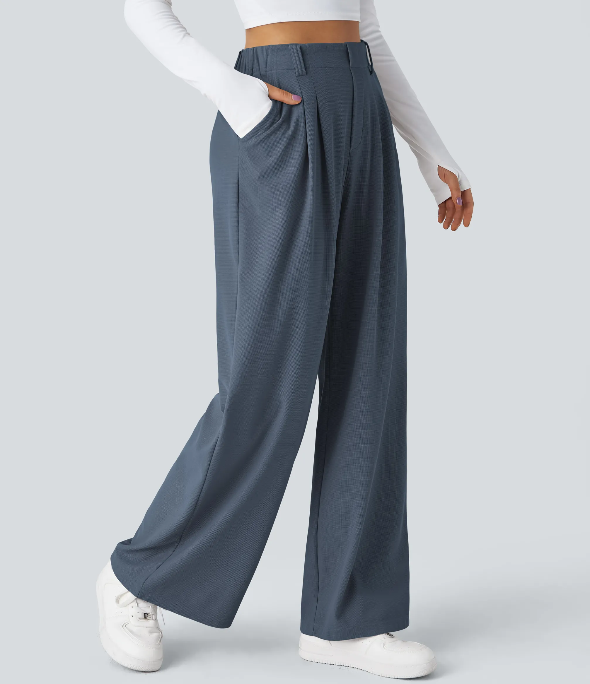 High-Waisted Pants|Halara Flex™ Pant<HALARA Flex™ High Waisted Pocket Wide Leg Waffle Work Pants