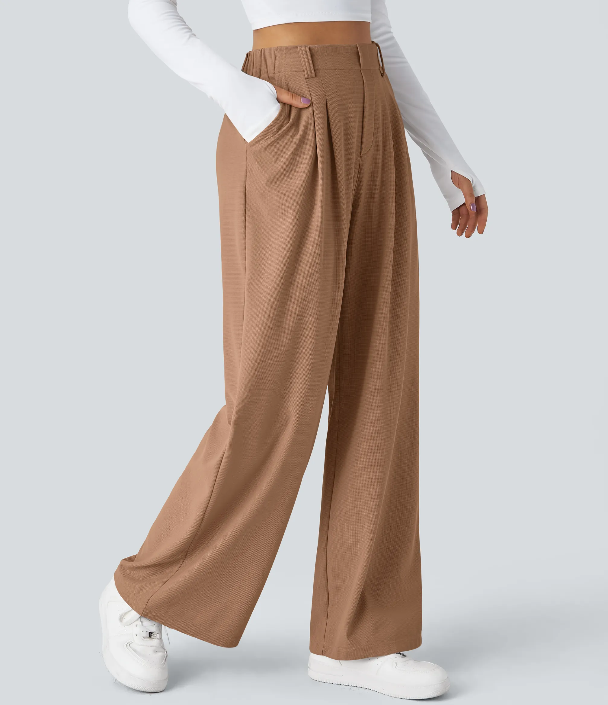 High-Waisted Pants|Halara Flex™ Pant<HALARA Flex™ High Waisted Pocket Wide Leg Waffle Work Pants