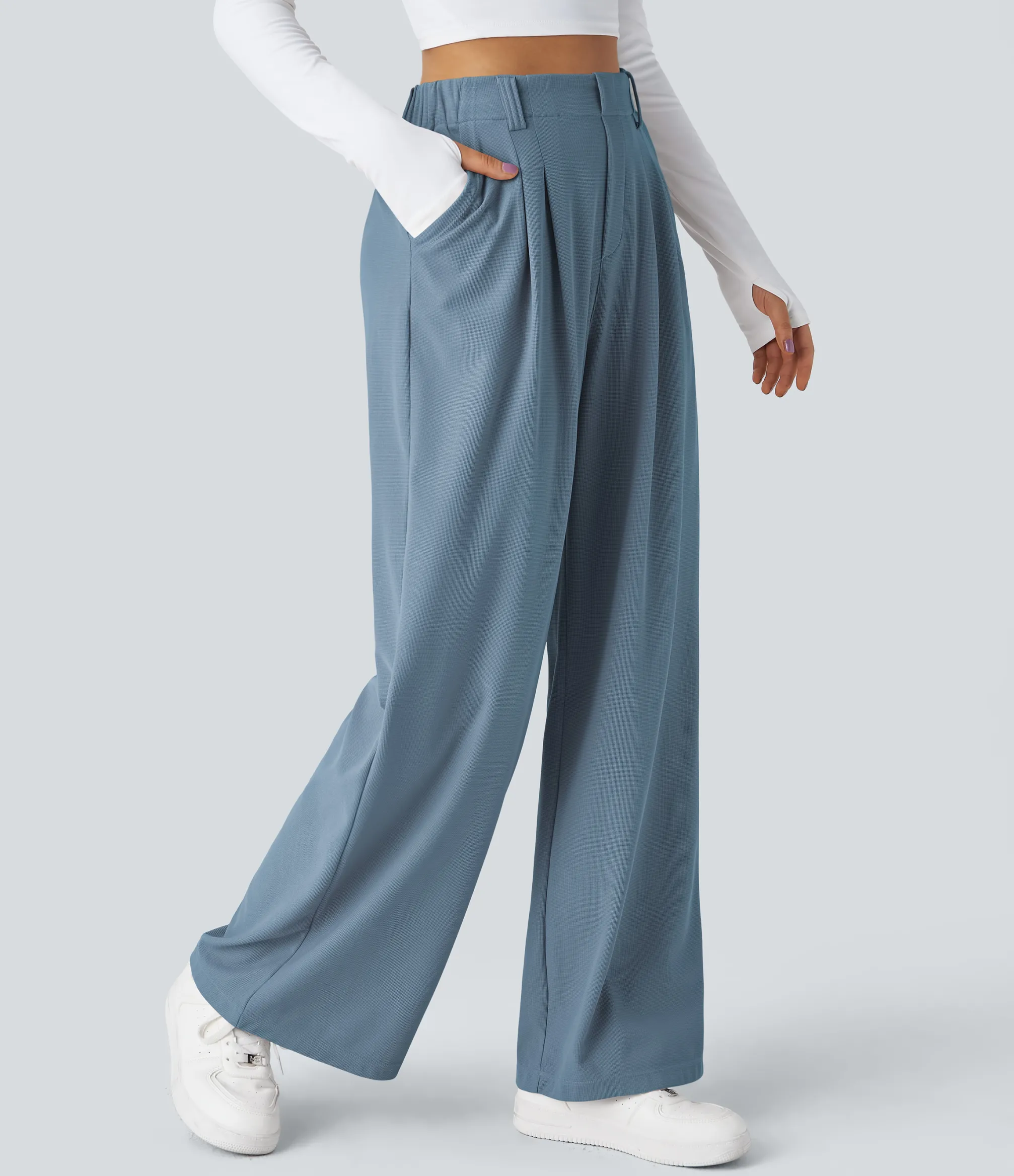 High-Waisted Pants|Halara Flex™ Pant<HALARA Flex™ High Waisted Pocket Wide Leg Waffle Work Pants