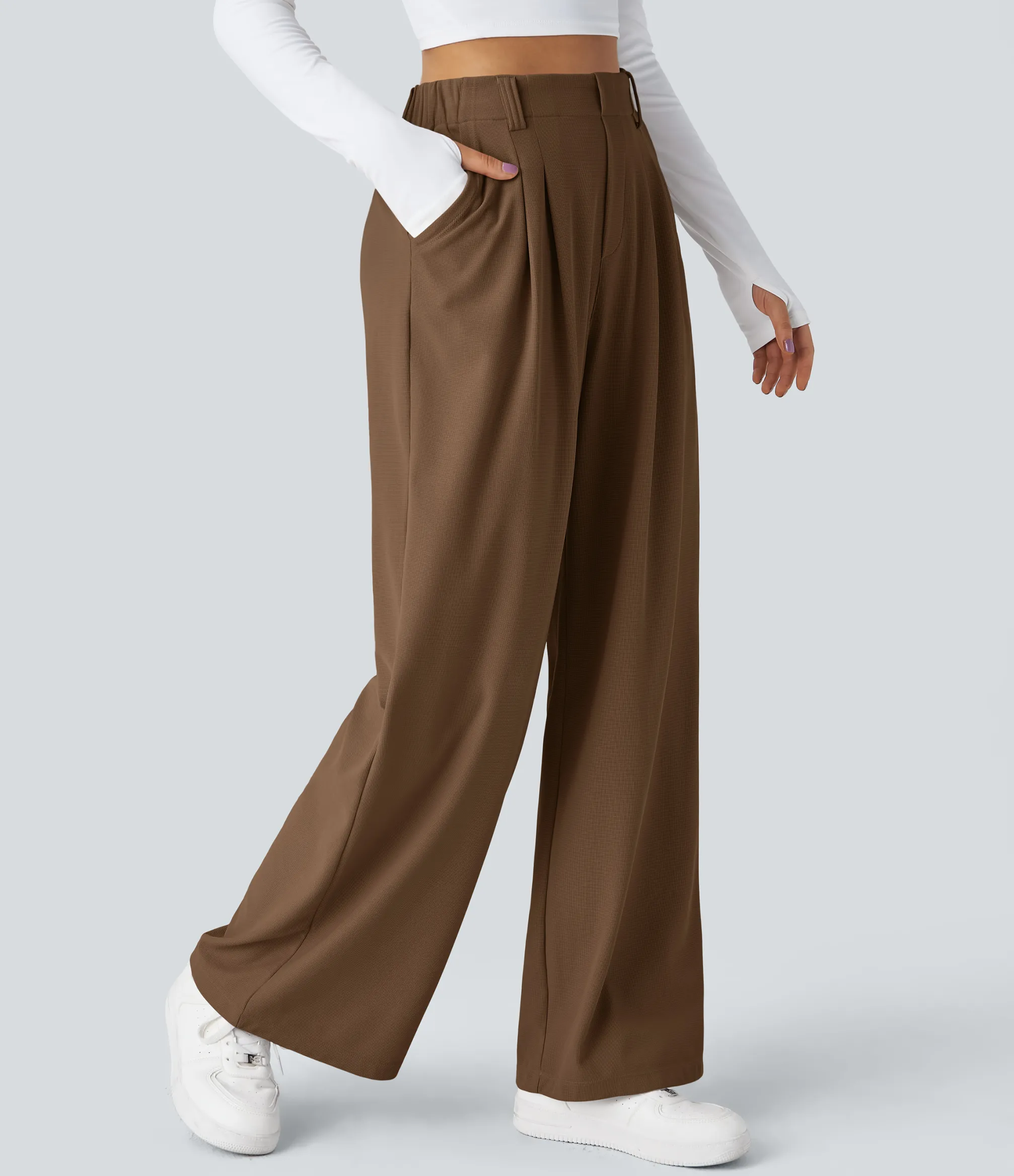 High-Waisted Pants|Halara Flex™ Pant<HALARA Flex™ High Waisted Pocket Wide Leg Waffle Work Pants