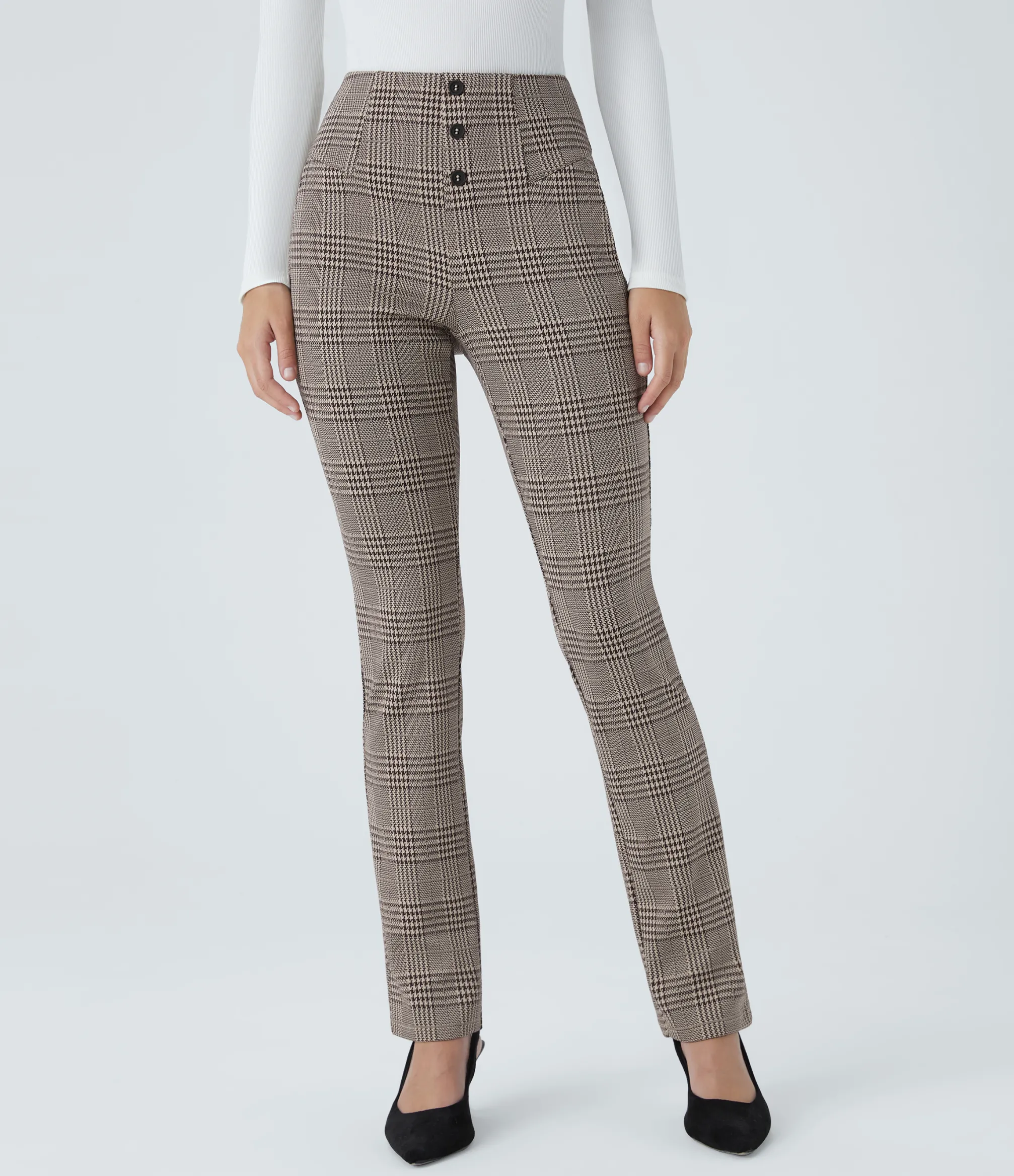High-Waisted Pants|Halara Flex™ Pant<HALARA Flex™ High Waisted Decorative Pocket Houndstooth Plaid Skinny Work Pants