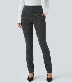 High-Waisted Pants|Halara Flex™ Pant<HALARA Flex™ High Waisted Decorative Pocket Houndstooth Plaid Skinny Work Pants