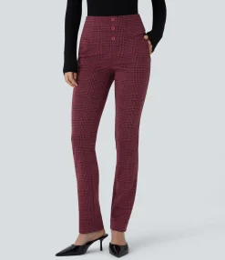 High-Waisted Pants|Halara Flex™ Pant<HALARA Flex™ High Waisted Decorative Pocket Houndstooth Plaid Skinny Work Pants