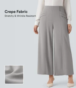 High-Waisted Pants|Wide-Leg Pants<HALARA Flex™ High Waisted Wide Leg Crepe Work 7/8 Pants with Pockets