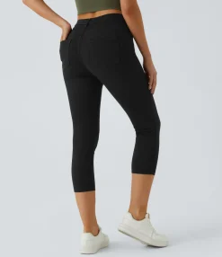 Pocket Leggings|Casual Wear Leggings<HALARA Flex™ High Waisted Pockets Denim Capri Casual Leggings