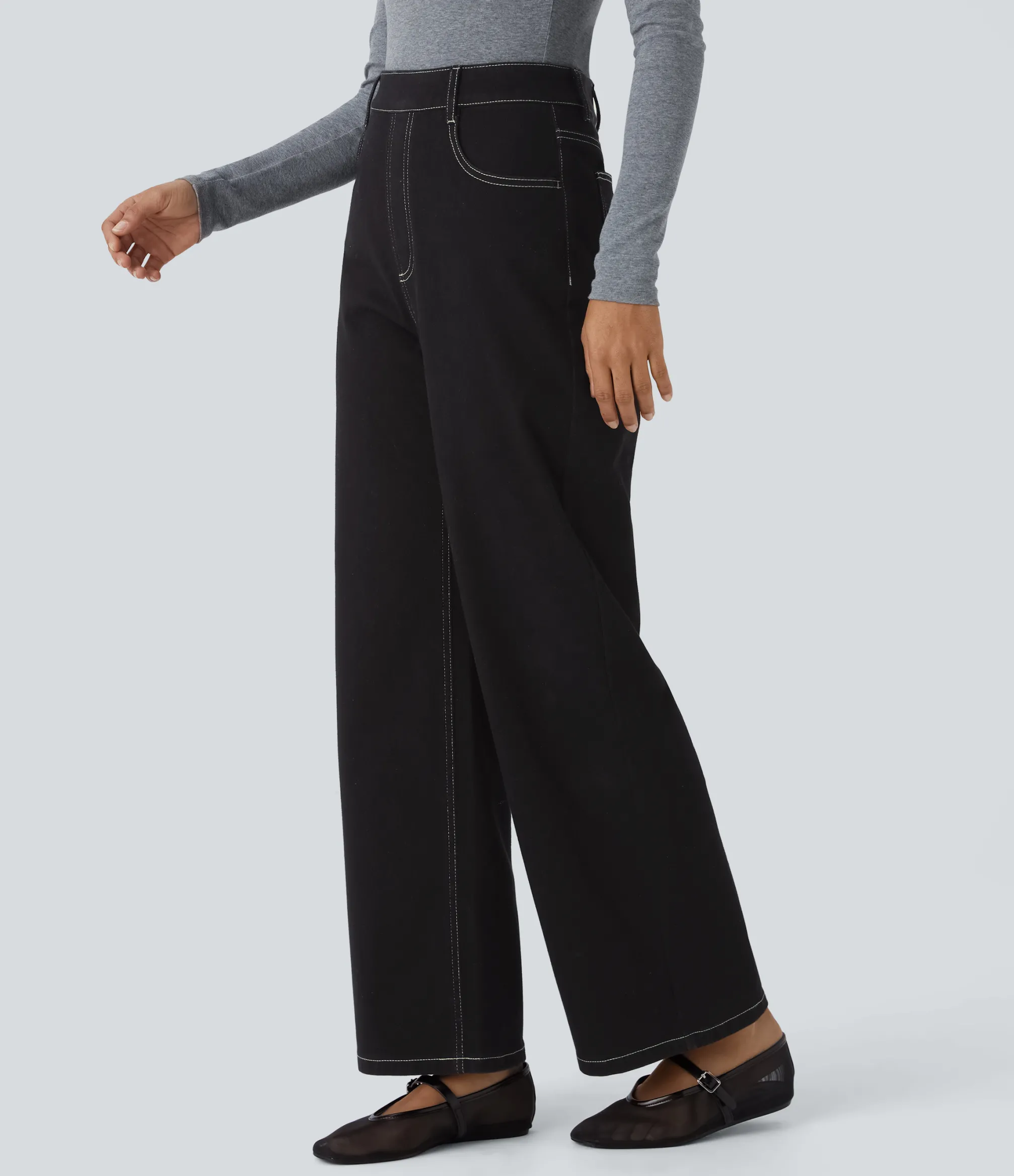 High Waisted Jeans|Straight-Leg Jeans<HALARA Flex™ High Waisted Pockets Straight Leg Casual Jeans