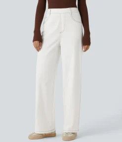 High Waisted Jeans|Straight-Leg Jeans<HALARA Flex™ High Waisted Pockets Straight Leg Casual Jeans