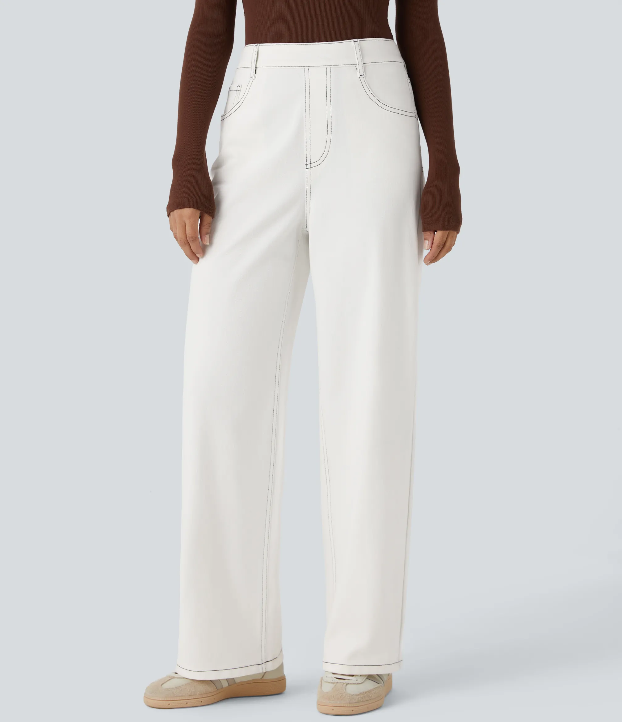 High Waisted Jeans|Straight-Leg Jeans<HALARA Flex™ High Waisted Pockets Straight Leg Casual Jeans