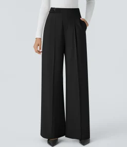 High-Waisted Pants|Straight-Leg Pants<HALARA Flex™ High Waisted Decorative Belt Pocket Straight Leg Work Pants