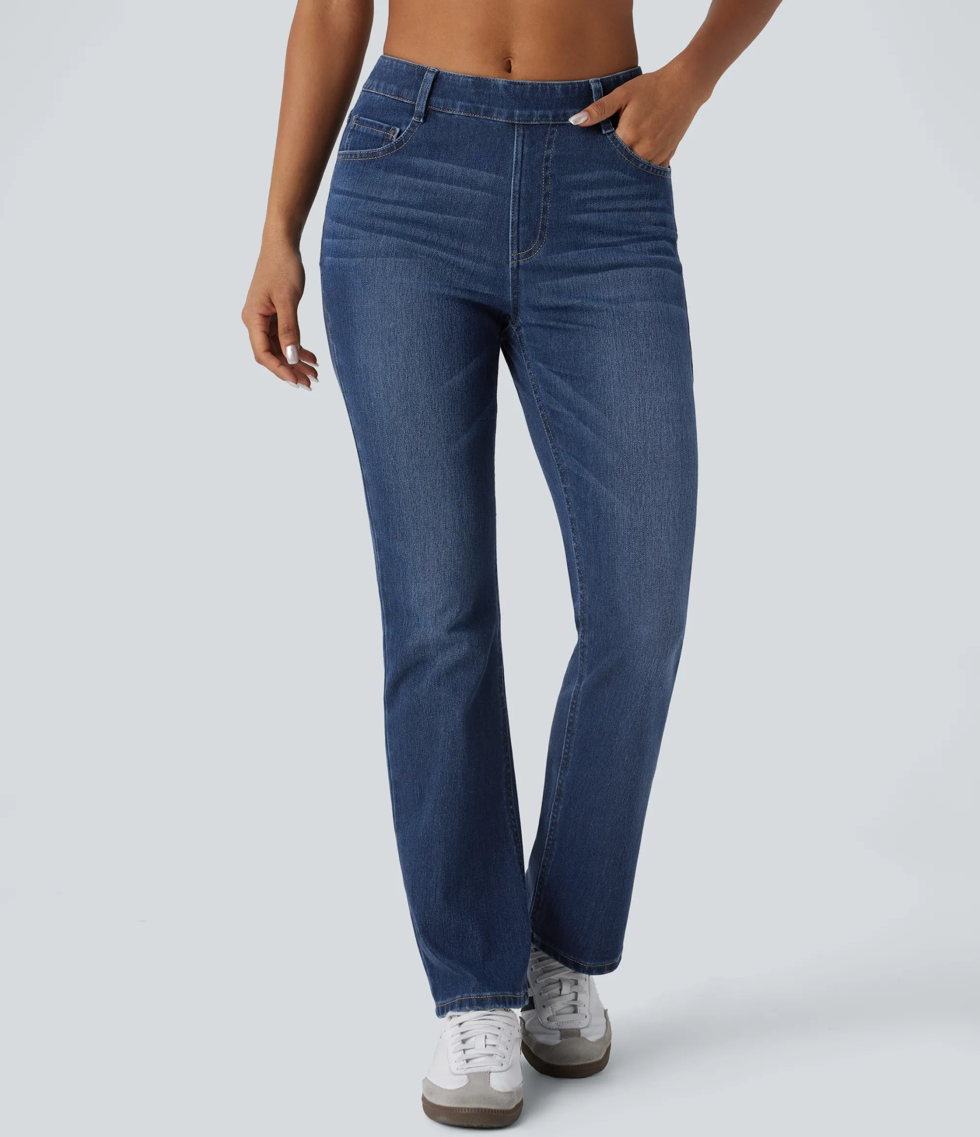High Waisted Jeans|Jeans<HALARA Flex™ High Waisted Pockets Washed Casual Bootcut Jeans