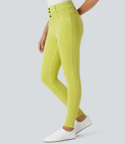 High Waisted Jeans|Colored Jeans<HALARA Flex™ High Waisted Zipper Pockets Colorful Casual Skinny Jeans