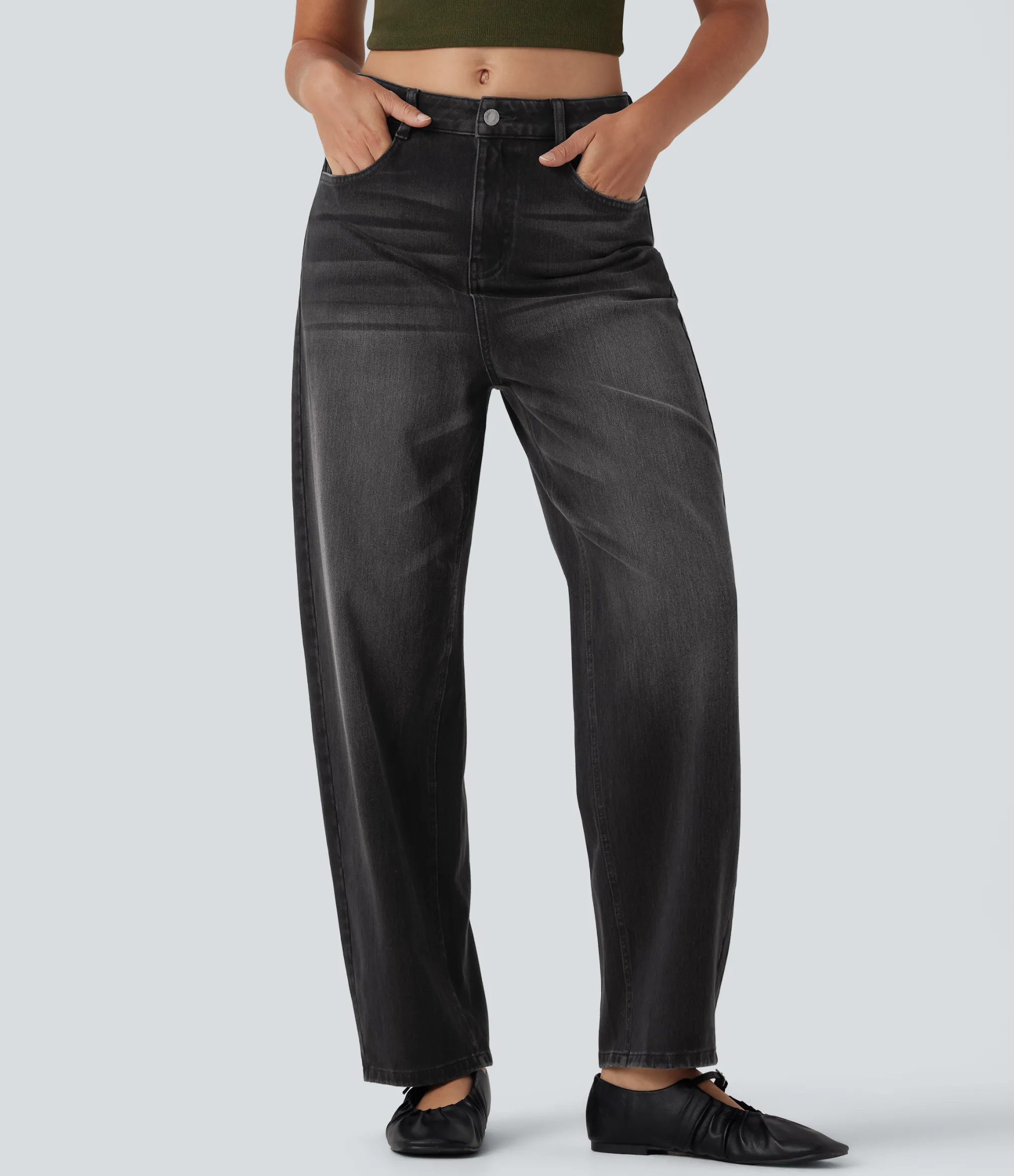 High Waisted Jeans|Jeans<HALARA Flex™ High Waisted Washed Casual Barrel Leg Jeans with Pockets