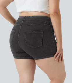 Plus-Size Denim|Plus Size<HALARA Flex™ High Waisted Pocket Denim Casual Plus Size Shorts 3"