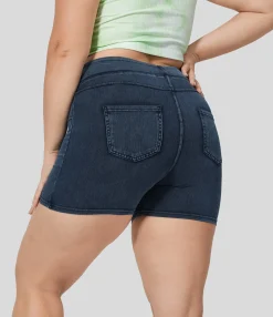Plus-Size Denim|Plus Size<HALARA Flex™ High Waisted Pocket Denim Casual Plus Size Shorts 3"