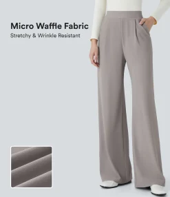 High-Waisted Pants|Halara Flex™ Pant<HALARA Flex™ High Waisted Body Sculpt Waist-Slimming Pocket Wide Leg Micro Waffle Work Pants