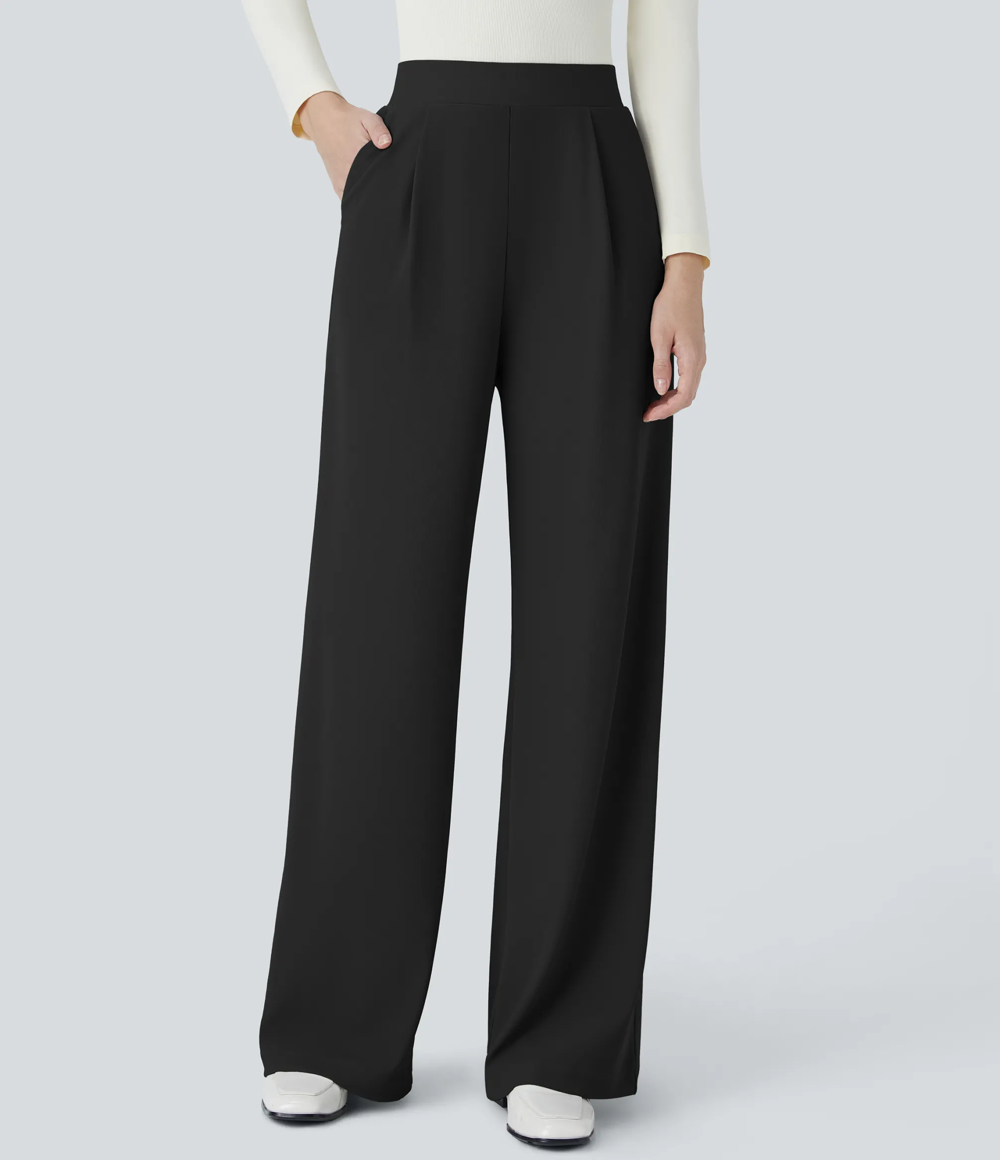 High-Waisted Pants|Halara Flex™ Pant<HALARA Flex™ High Waisted Body Sculpt Waist-Slimming Pocket Wide Leg Micro Waffle Work Pants