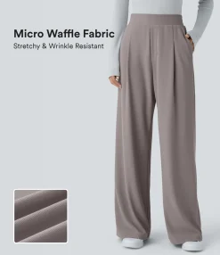 High-Waisted Pants|Work Pants<HALARA Flex™ High Waisted Pocket Wide Leg Micro Waffle Work Pants
