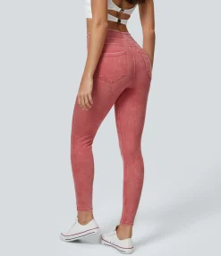 Pocket Leggings|Casual Wear Leggings<HALARA Flex™ High Waisted Pocket Colorful Denim Casual Leggings