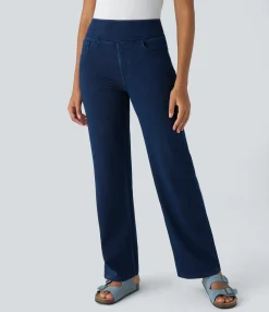 High Waisted Jeans|Straight-Leg Jeans<HALARA Flex™ High Waisted Pockets Straight Leg Work Jeans