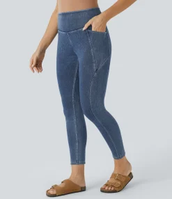 Pocket Leggings|Casual Wear Leggings<HALARA Flex™ High Waisted Pockets Denim Casual 7/8 Leggings