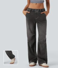 Jeans<HALARA Flex™ Low Rise Adjustable Drawcord Stretchy Knit Casual Parachute Jeans with Multiple Pockets