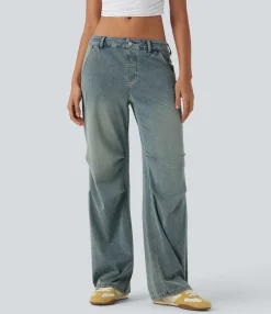 Jeans<HALARA Flex™ Low Rise Adjustable Drawcord Stretchy Knit Casual Parachute Jeans with Multiple Pockets