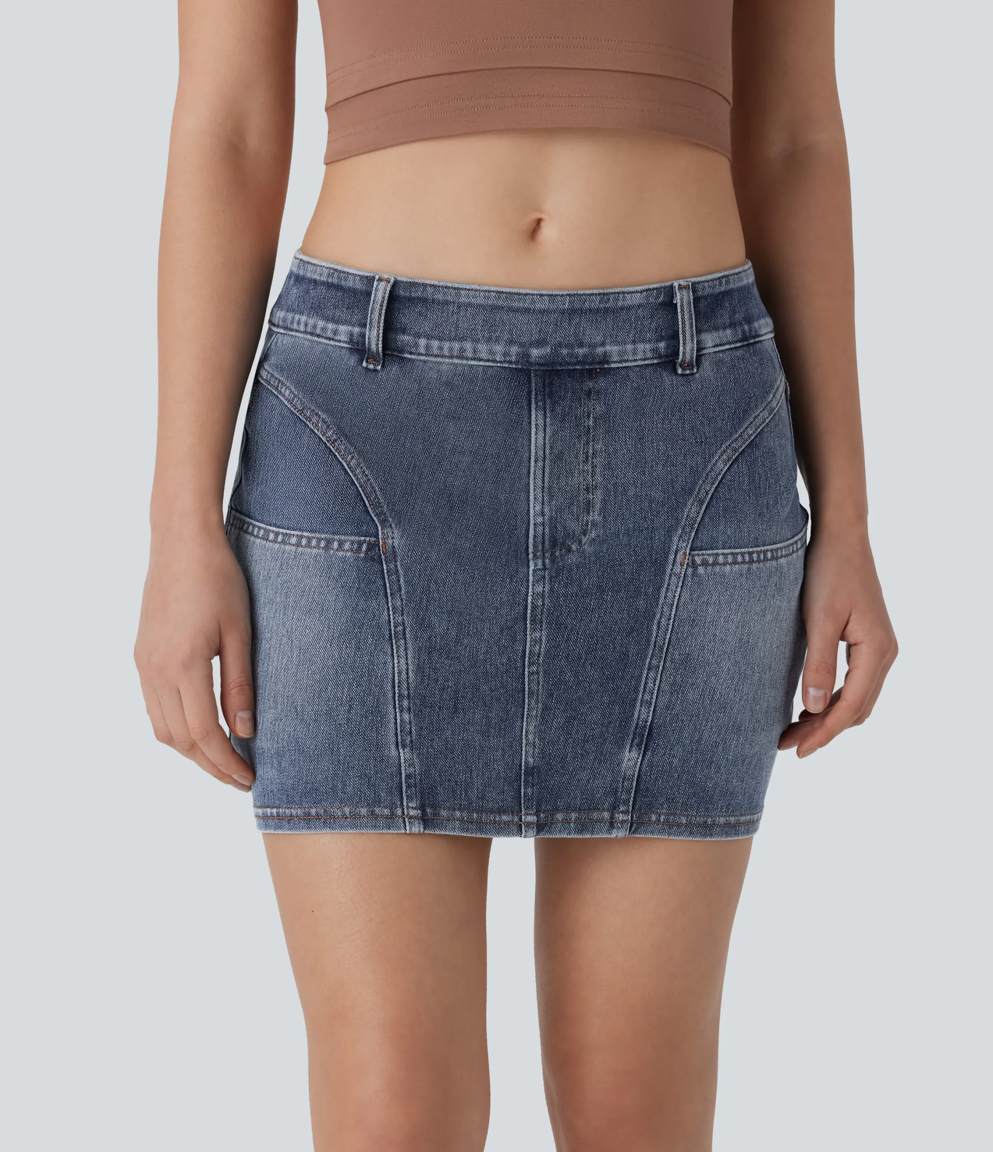 Denim Skirts|Mini Skirts<HALARA Flex™ Low Rise Bodycon Mini Washed Denim Casual Skirt with Pockets