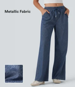 Wide Leg Jeans<HALARA Flex™ Low Rise Drawstring Wide Leg Metallic Casual Jeans with Pockets