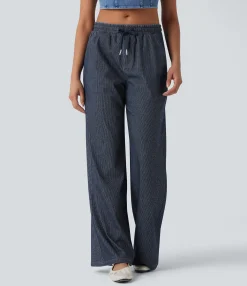 Wide Leg Jeans<HALARA Flex™ Low Rise Drawstring Wide Leg Metallic Casual Jeans with Pockets