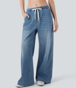 Jeans<HALARA Flex™ Low Rise Drawstring Casual Baggy Jeans with Pockets
