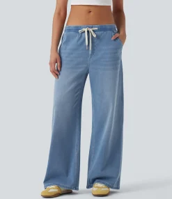 Jeans<HALARA Flex™ Low Rise Drawstring Casual Baggy Jeans with Pockets