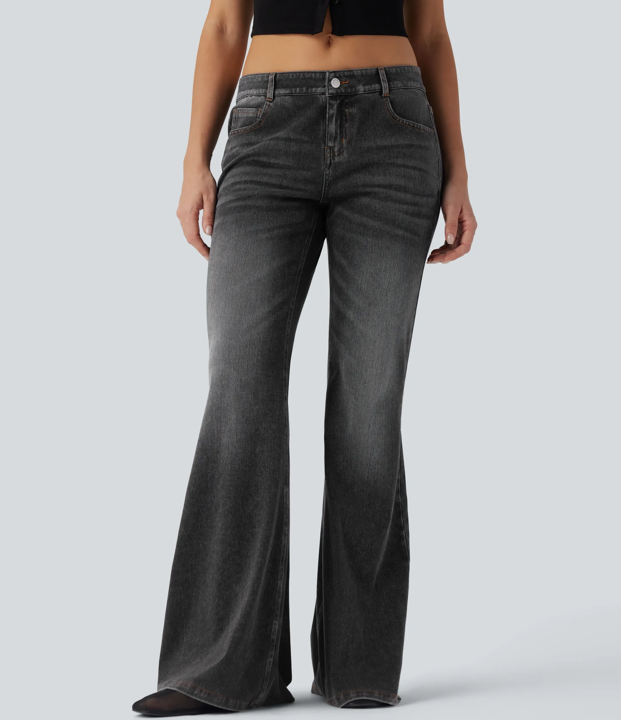 Flare & Bootcut Jeans|Jeans<HALARA Flex™ Low Rise Flare Washed Casual Jeans with Pockets
