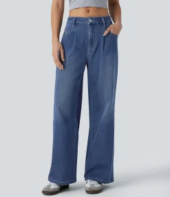Jeans<HALARA Flex™ Low Rise Pockets Baggy Washed Casual Jeans
