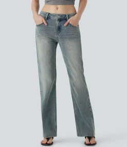 Jeans<HALARA Flex™ Low Rise Pockets Washed Casual Bootcut Jeans